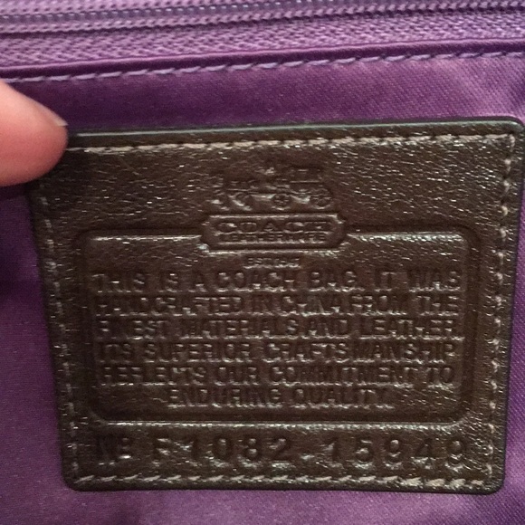Coach 15949 Brown Suede Satchel w/ Purple Interior - Picture 8 of 8